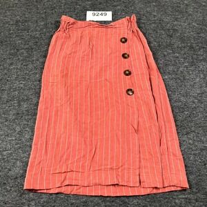Chloe & Katie Paperbag‎ Skirt Womens S Rust Orange Pinstripe Rayon Button Front
